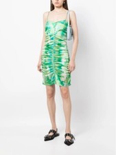NWT GANNI Silk Stretch Satin Green Sleeveless Mini Dress M $495