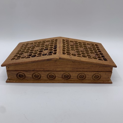 Vintage handgefertigte indische Holz Waben Aufbewahrungsbox mit Deckel Potpourri Halter - Bild 2 von 13