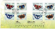 Slania engraved stamps-Singapore/Sweden 1999 Joint issue Butterflies-Signed