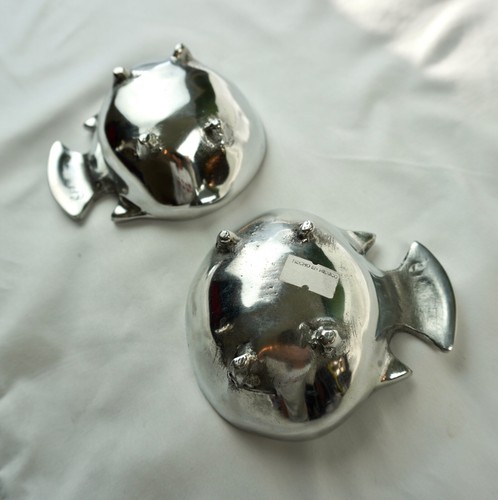 2 Vintage MCM Fischschalen mexikanisch Aluminium silberfarben Ozean See Landhaus Rarität Deko - Bild 3 von 6