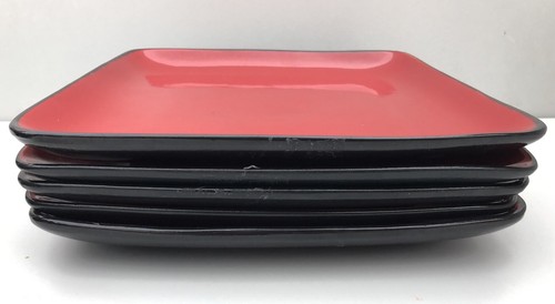 "JUEGO (5) Platos de Cena Home Trends RAVE RED 10.5"" Negro Moderno Cuadrado Gres" - Imagen 6 de 6