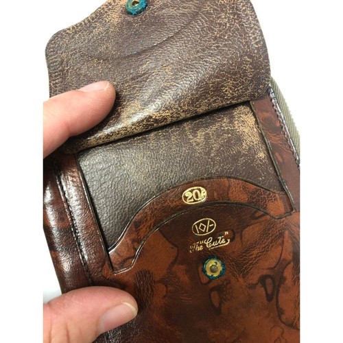 Vtg 60's Enterprise England Brown Leather BoHo Hippie Zip Wallet Zipper Clutch - Picture 5 of 10