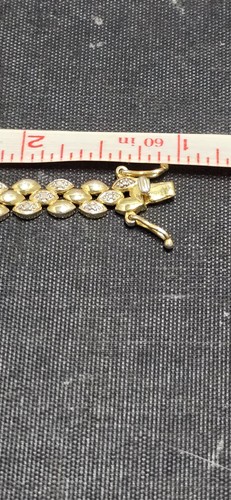 14K Gold Plated Sterling Silver 925 Diamond Tennis Bracelet 7.5" Vintage Style - Picture 7 of 15