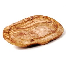 Servierbrett aus Olivenholz im Naturschitt mit Saftrille, 2. Wahl