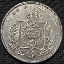 1858 Brazil 1000 Reis Silver Coin