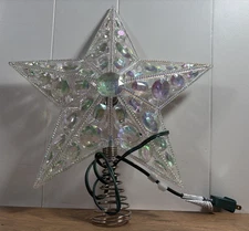 VTG Star Christmas Tree Topper Retro 80s Frosted Iridescent Jewels Beading 12"H