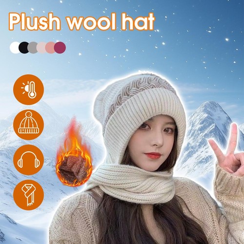 Damen Winter doppelt warm Strickmütze wattiert verdickt Strick" Schal Mütze S8V4 - Bild 1 von 29