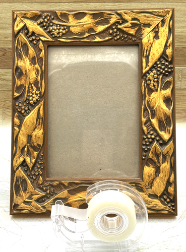 Hand-Carved Wood Picture Frame Leaf & Berry Botanical Design 5x7 Rustic Gold VTG - Picture 13 of 13