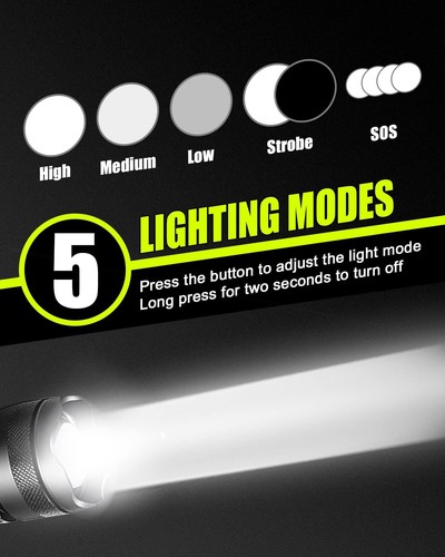 Paquete de 2 linternas LED Victoper, linterna P50 de alta potencia 2 negras - Imagen 3 de 7