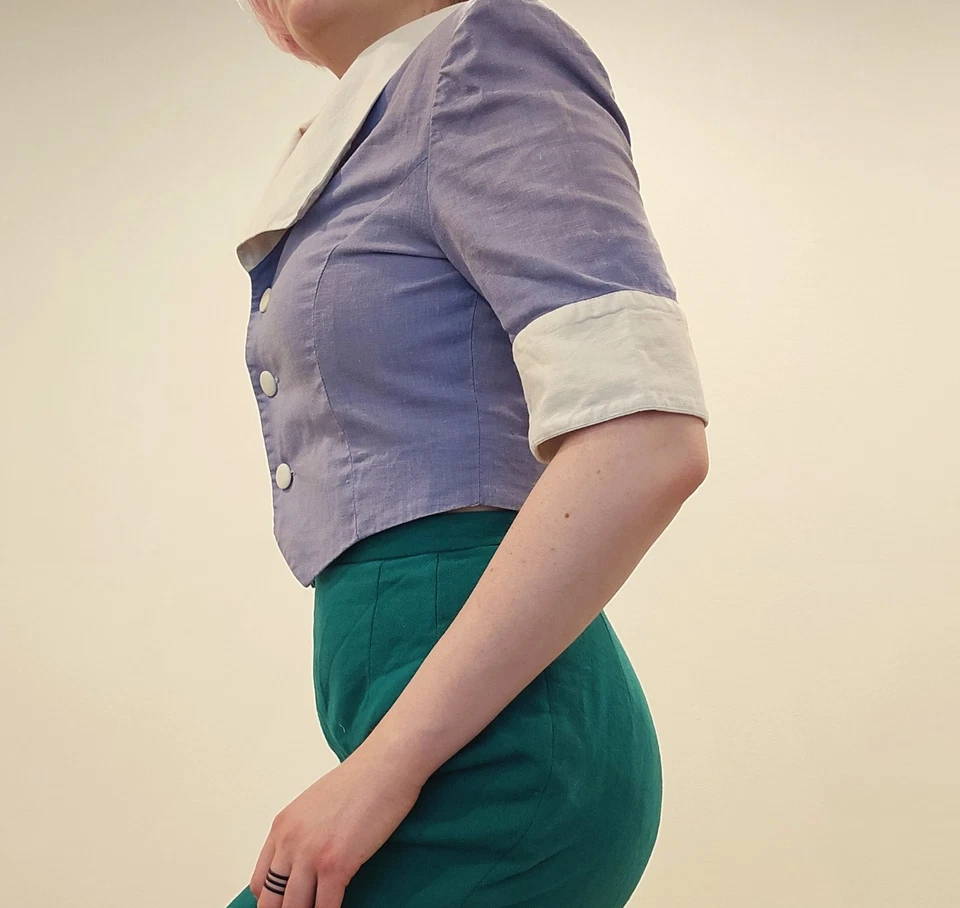 Blusa Rockabilly Vintage Años 40 Púrpura Azul Lavanda Top Pin Up Segunda Guerra Mundial Pequeña/Mediana Foto 2 de 4