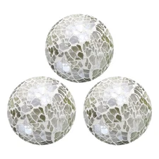 3 Pcs 2.36" Decorative Balls Mosaic Glass Balls Orbs, Colorful Amber