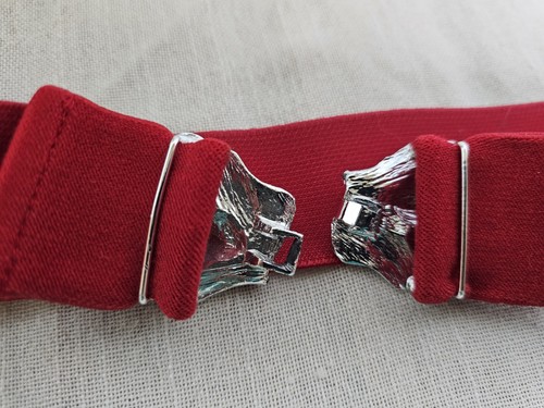 Vintage Women's Red Elastic Silver Tone Buckle Belt - Picture 4 of 4