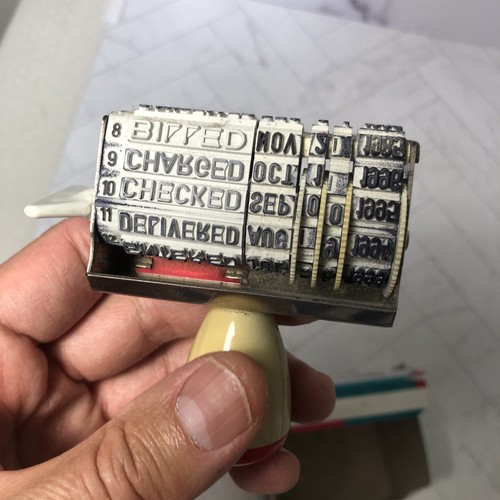 W.T. Rogers Phrase Dater Vintage w 11 Phrases Date Stamp Shipped Received + More - Picture 5 of 14