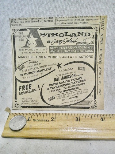 Astroland Coney Island AD 1972 vintage NY clip original - Imagen 1 de 2