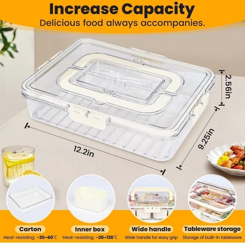Divided Serving Tray with Lid 8 Compartments Portable Snack Organizer - Picture 3 of 3