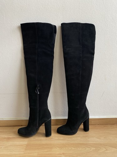 GINO ROSSI 37 Damen Overknee Stiefel Blockabsatz Velourleder OVP Schwarz - Bild 5 von 10
