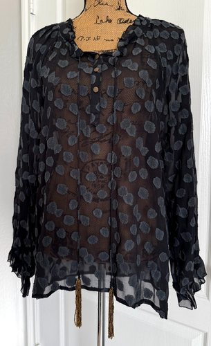 Aratta Silent Journey Long Sleeve Sheer Black Lace Beaded Tassels Floral M/ L - Picture 4 of 9