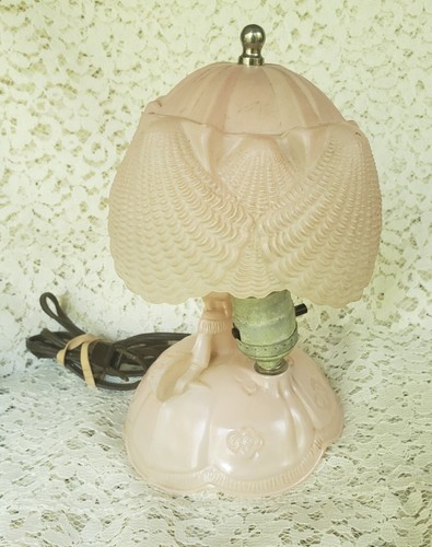 L.E. Smith Southern Belle rosa Frostglas Schlafzimmer Boudoir Lampe mit Schirm 1930er - Bild 7 von 7
