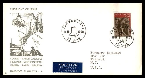 Mayfairstamps Finland FDC 1968 Men Working Paper Industry Ship Crane First Day C
