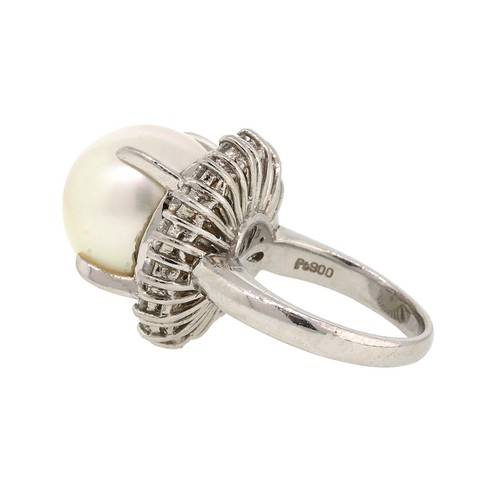 South Sea Pearl & Diamond Platinum Cocktail Ring - Picture 3 of 4