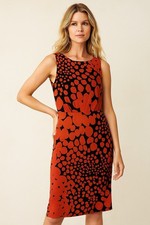LK Bennett Bess Geometric Dot Print Sleeveless Jersey Dress Red Black sz 2