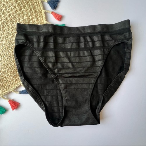 Victoria's Secret Slip gamba alta senza cuciture nero a righe piccolo NUOVO - Foto 1 di 3