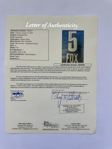 De'Aaron Fox SIGNED NIKE JORDAN ALL STAR Jersey Auto Spurs Kings JSA LOA - Picture 12 of 12