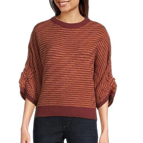 Suéter Democracy Para Mujer PL Caoba Rojo Rayas Mezcla de Lana Puntada Sesgada Pullover - Imagen 2 de 8