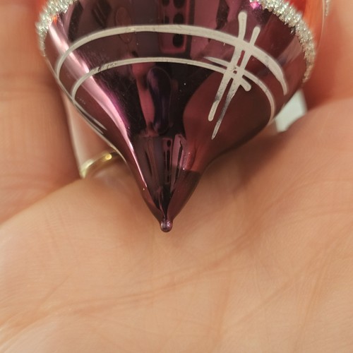 Vintage MCM Träne Ornament Quecksilber Glas rot burgund Herzen silber Glitzer - Bild 5 von 9