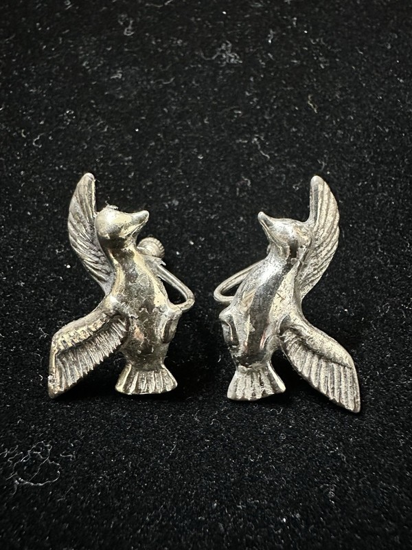 Vintage Signed Sterling Silver Flying Bird Screw Back Earrings
