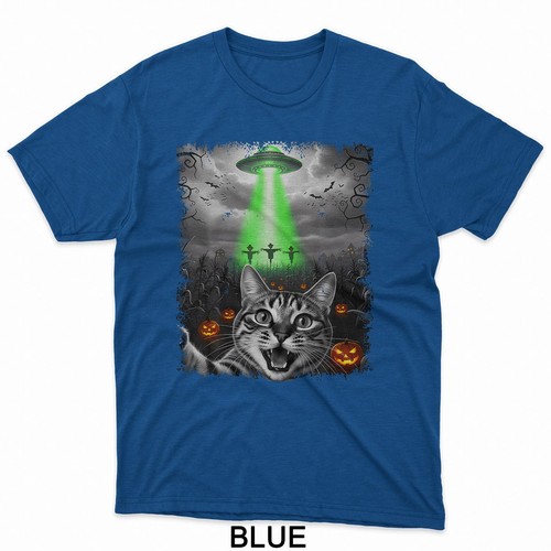 Halloween Katze Selfie mit Alien Ufo Kürbis Geist lustig Katze T-Shirt - Bild 5 von 9