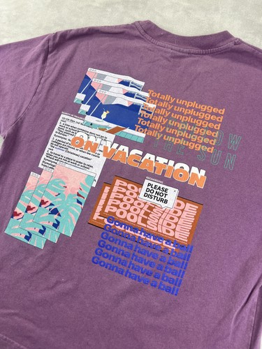 Moussy Shirt Damen One Size Lila On Vacation Grafik T-Shirt Baumwolle Oversized - Bild 8 von 12