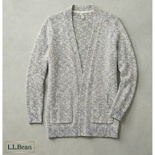 L.L.Bean Cardigan Women Large Gray Marled Open Front Cotton Pockets Cabincore