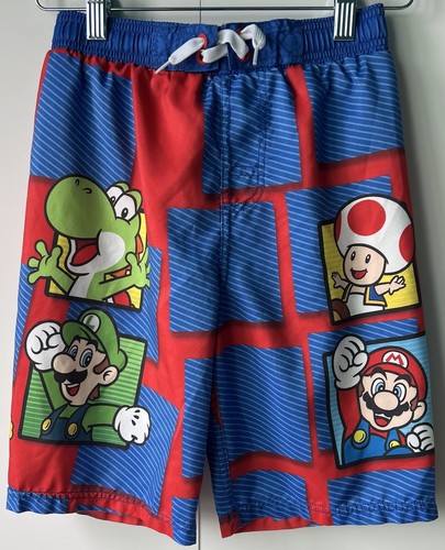 Super Mario Luigi Yoshi Swim Trunks Youth Sz S Lined Knee Length Lightweight - Picture 1 of 10
