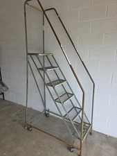 Cotterman Metal Rolling Ladder 6-Step 50"H Platform 18"x10"Tread 88"H 30"W 