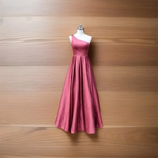 Hebeos One Shoulder Satin Maxi Dress Pink Formal Evening Gown Women Size 6