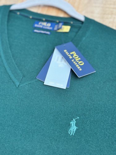 Polo Ralph Lauren Herren V-Ausschnitt waschbar Merinowolle Pullover grün Pulli 2LT - Bild 3 von 10