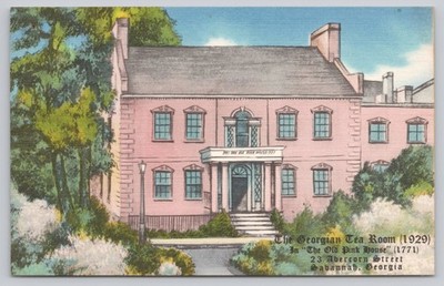 Savannah Georgia Georgian Tea Room Old Pink House Linen Era Postcard