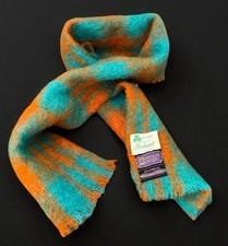 Vintage Donegal Design Ireland Mohair Wool Scarf Turquoise  Orange 7 1/2  X 40  