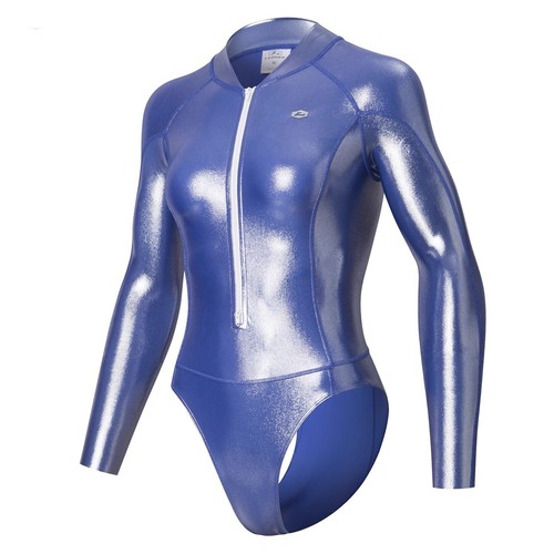 LEOHEX Damen Glitzer Langarm Bademode Sexy Einteiler Hohe Taille Sport Badeanzug - Picture 27 of 29