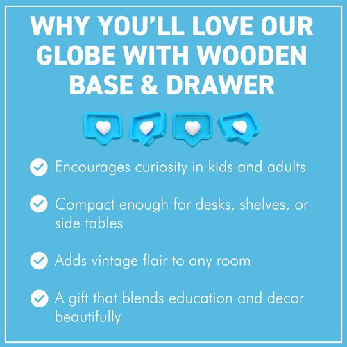 20cm Globus mit Holzsockel & Schublade - Drehbarer Vintage Weltglobus - Bild 10 von 10