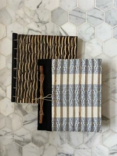 2  8” X 10”  Photo Albums, Woven And Koa Wood Bindings W/Slip In Photo Spaces