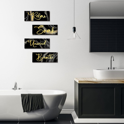 4 Pieces Bathroom Wall Decor Relax Soak Unwind Breathe Art Wooden... - Picture 4 of 8