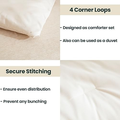 Beige Comforter Set Queen Size, Cream 3 Pieces Comforter Set, Lightweight - Picture 4 of 7