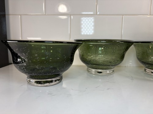 4-Artland Iris Green Handblown Nappy Finger bowl 5.5” Seeded Bubble Glass - Picture 2 of 14
