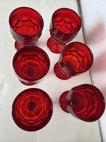Vintage Wikinger Glas Rubinrot Daumenabdruck Wabe 250 ml 6er Set - Bild 5 von 6