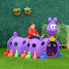 Qaba Indoor & Outdoor Caterpillar Kids Tunnel Climbing Toy, Purple