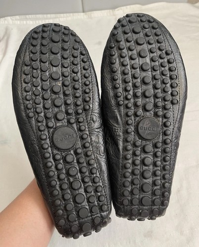 GUCCI Croc Emboss Leather Loafers Driving Shoes Men's Sz 45 US 12 Black - Bild 4 von 9