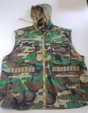 Rothco Ranger Vest Mens Large Green Woodland Camo Utility Outdoor Military Hood