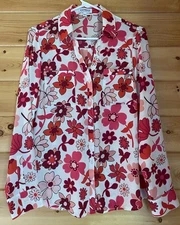 Express The Portofino Shirt Women Size Medium Pink Floral Button Down Blouse